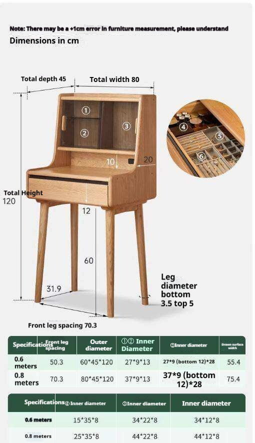 Oak, Ash Solid Wood Vanity Table Shelf Integrated.