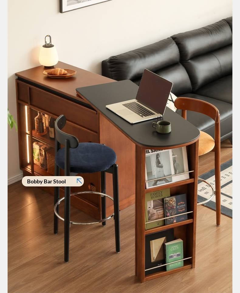 Tulipwood Solid Wood Vintage Style Stone Slab Bar Table