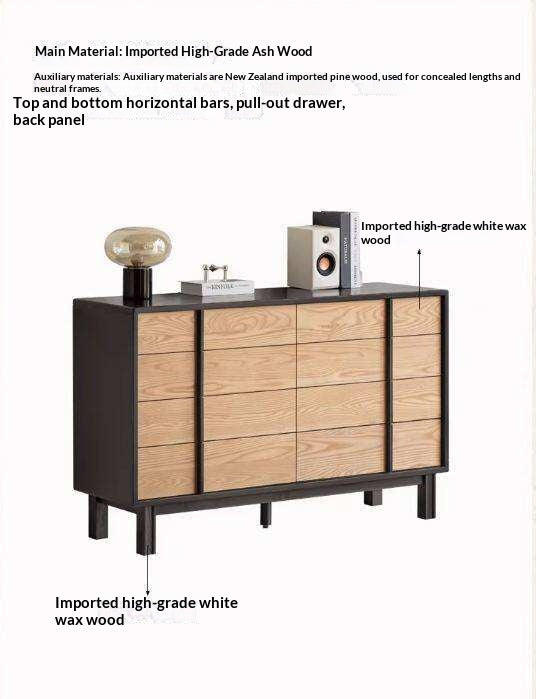 Ash Solid Wood Minimalist Chest of Drawers with Eight Drawers