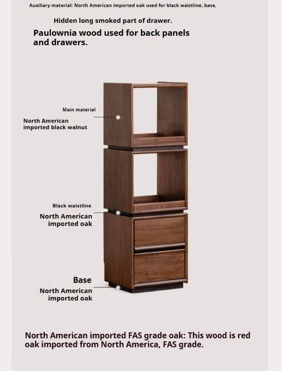 Black Walnut, Sandalwood Solid Wood Italian Light Luxury Bookshelf