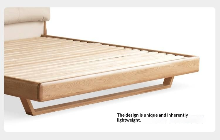 Oak Solid Wood Bed — Modern Minimalist Style with Genuine Leather and Floating Design