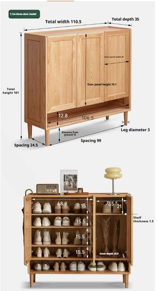 Oak, Solid Rubber Wood Shoe Cabinet