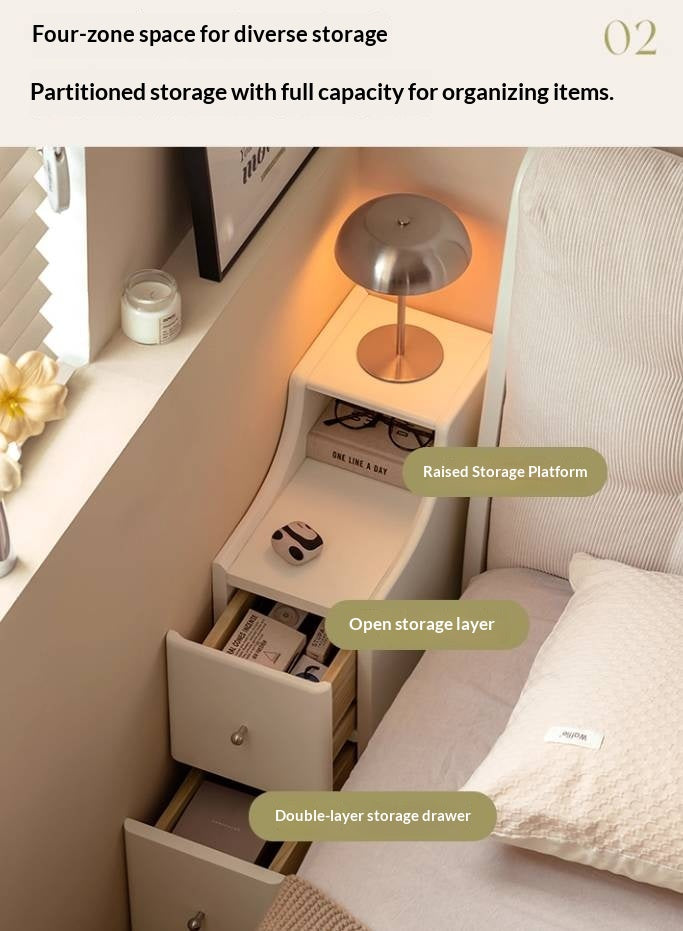 Solid Rubberwood Cream Style Nightstand