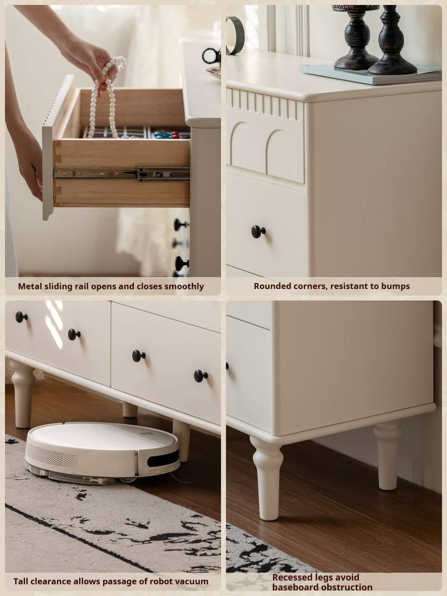 Solid Rubberwood Cabinet French Retro Cream Style Drawers