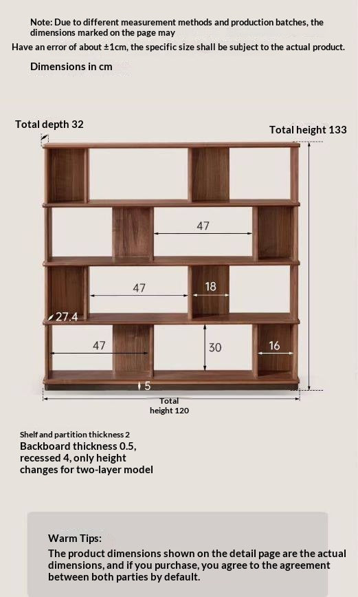 Black Walnut, Sandalwood Solid Wood Bookshelf with Light Luxury Display Shelves