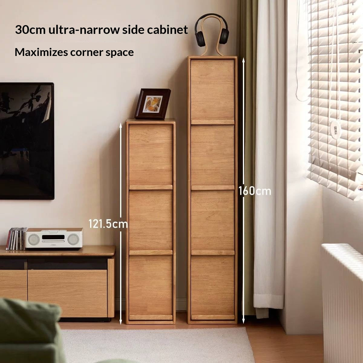 Solid Rubberwood Ultra-Narrow Bookcase with Flip-Down Front Panel