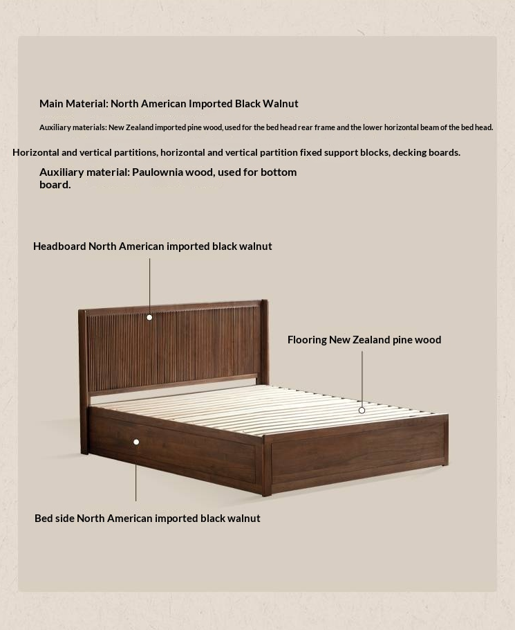 Black Walnut Solid Wood Italian Light Luxury Retro Storage Box Bed