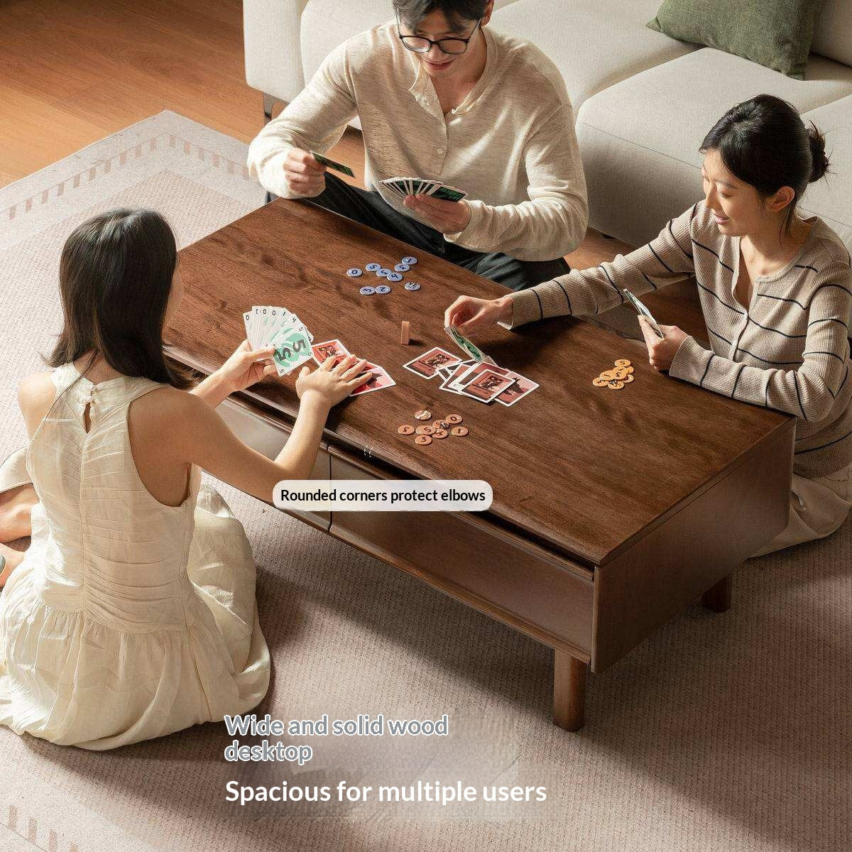 Solid Longan Hardwood Rectangular Coffee Table with Storage