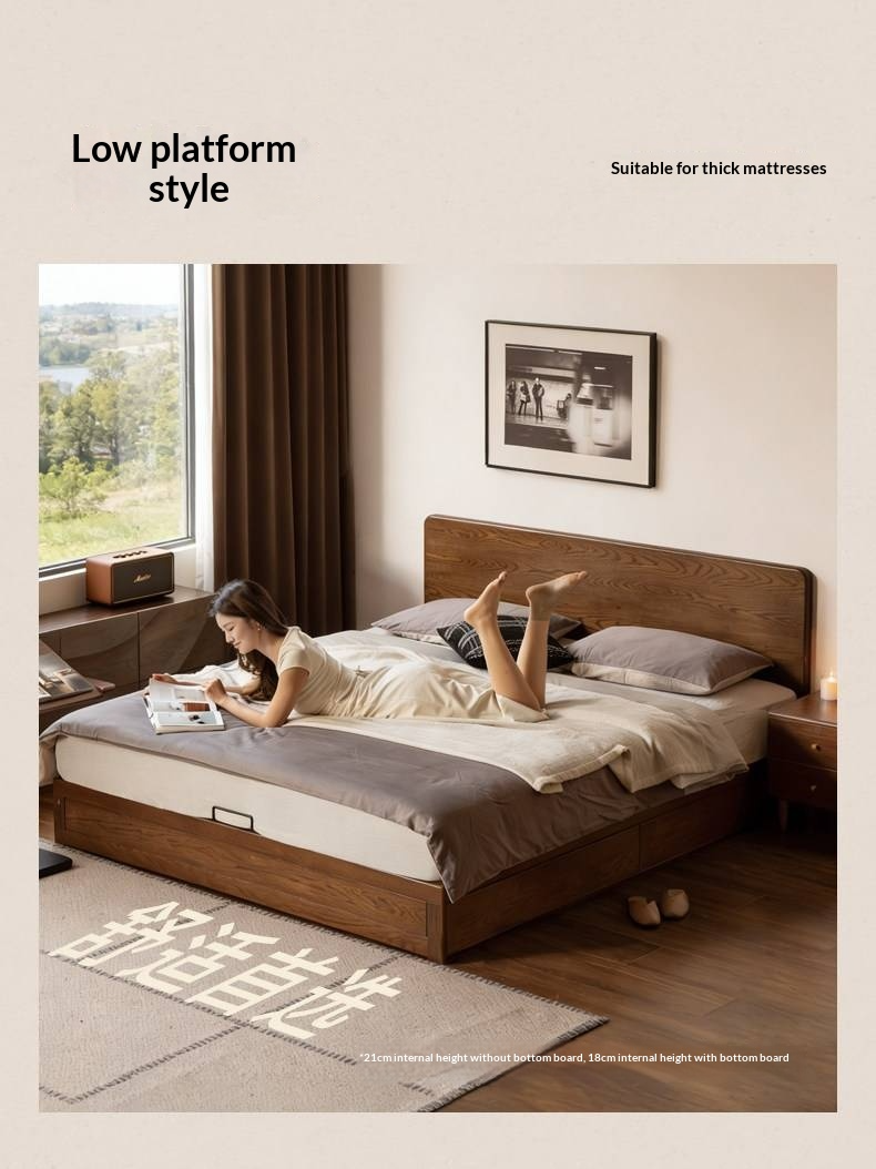 Oak Solid Wood Box Bed, Platform Box Bed, Headboard-Free Bed – Modern Minimalist Style