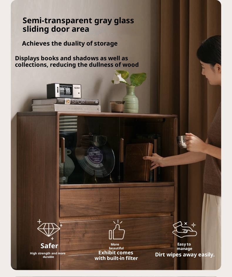 Black Walnut Solid Wood Italian Light Luxury Side Cabinet