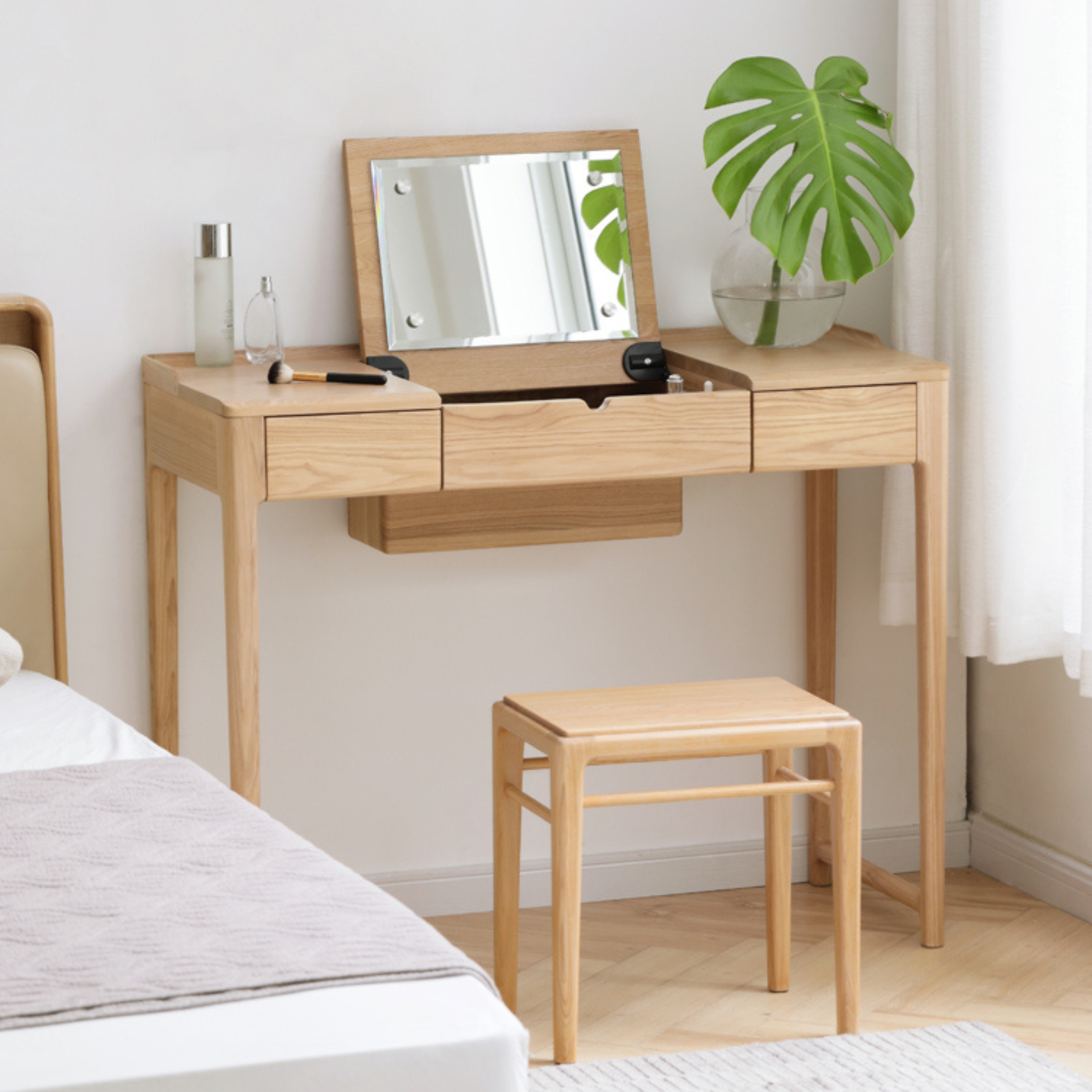 Ash Solid Wood Small Flip Dressing Table.
