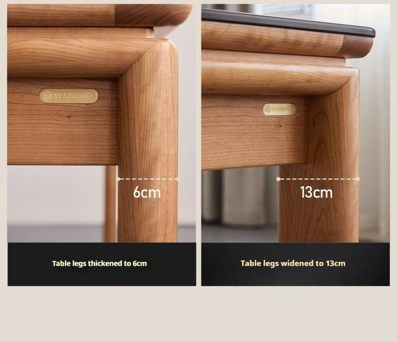 Cherry Solid Wood Vintage Style Slab Dining Table with Sintered Stone Top