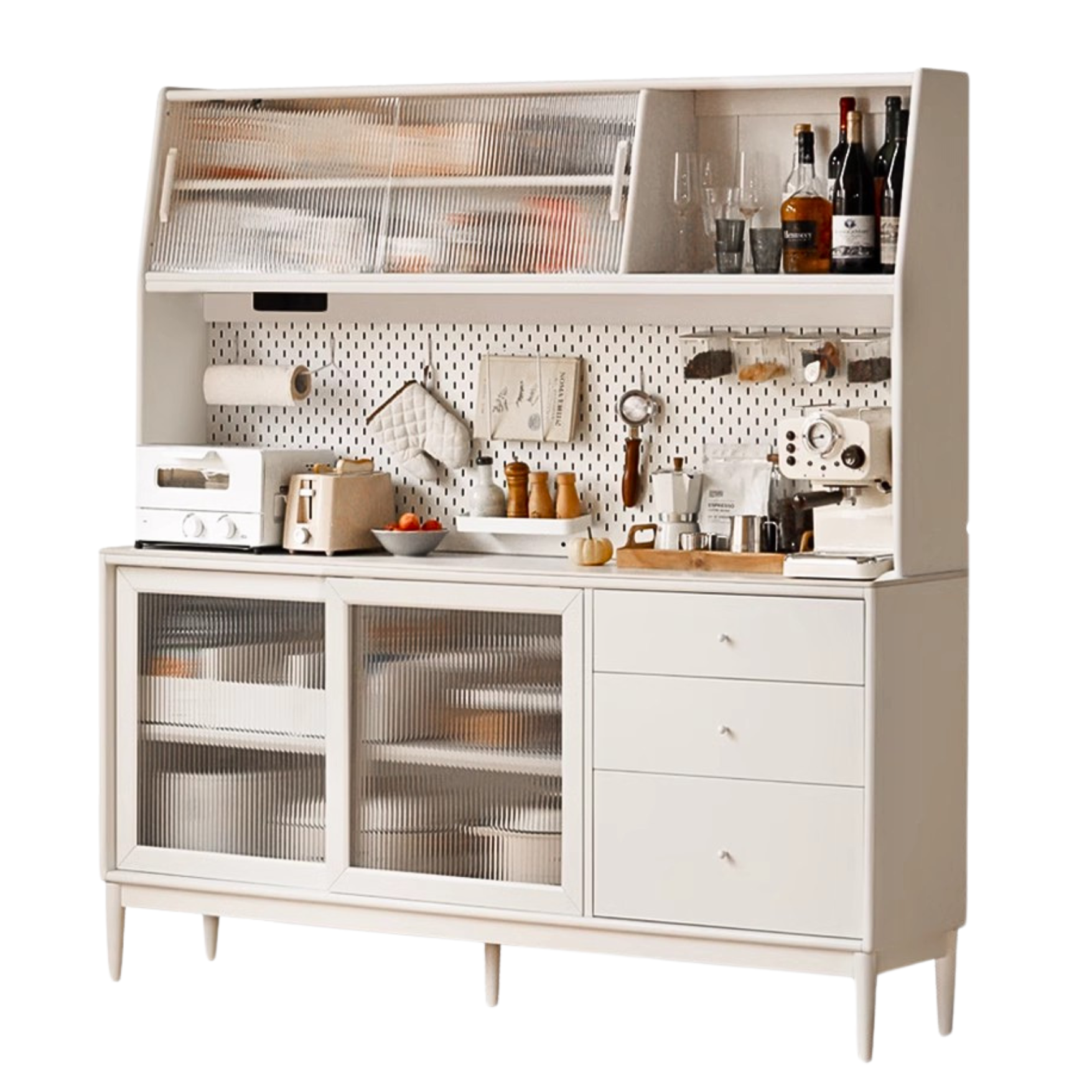 Solid RubberWood Dining Sideboard Cream Style Against The Wall Integrated