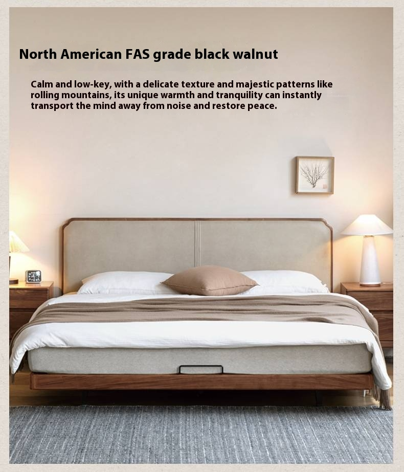 North American Black Walnut, Oak Technical Cloth Organic Leather Soft Suspended Bed