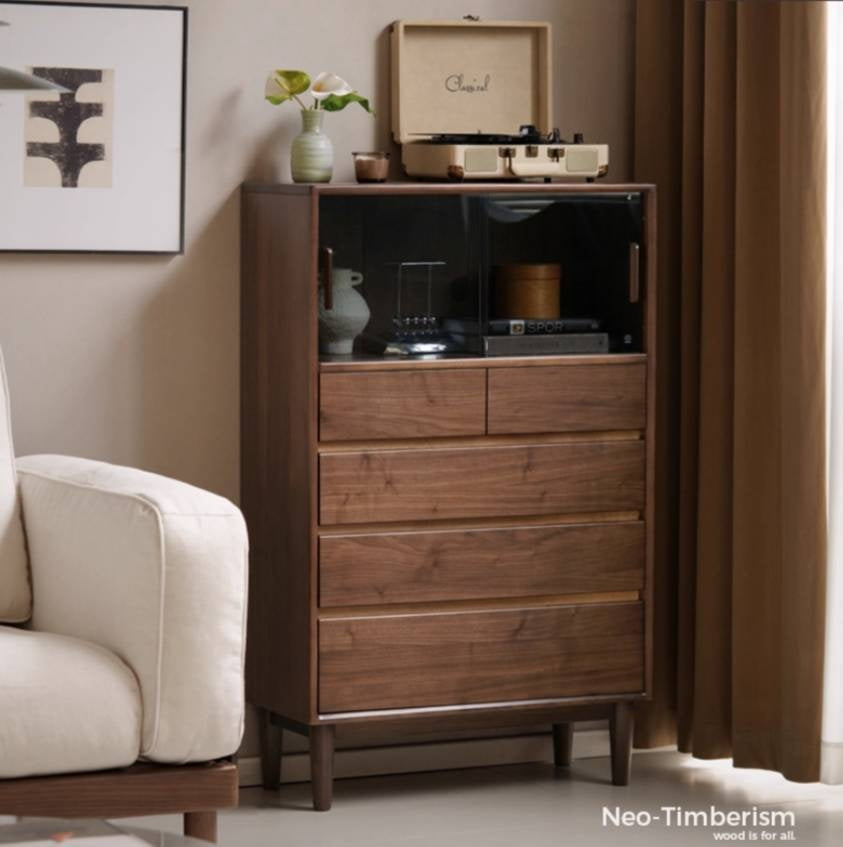 Black Walnut Solid Wood Italian Light Luxury Side Cabinet