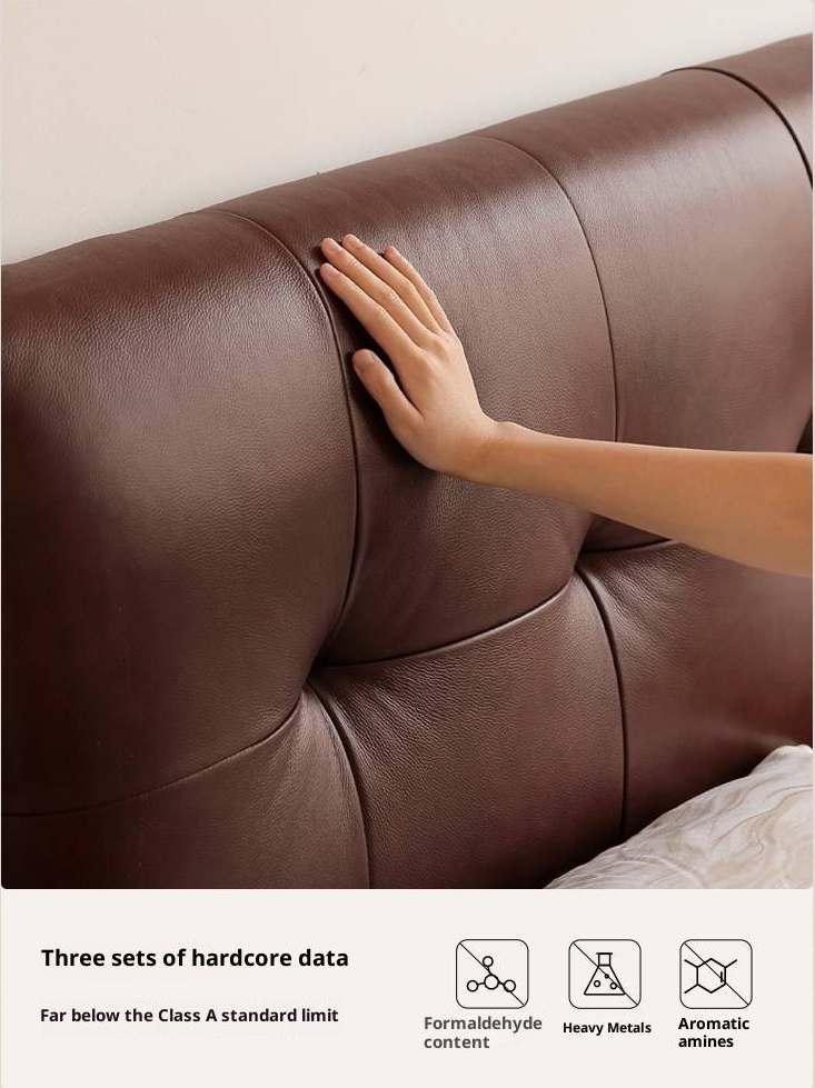 Luxury Genuine Leather Soft Backrest Bed, American Retro Style