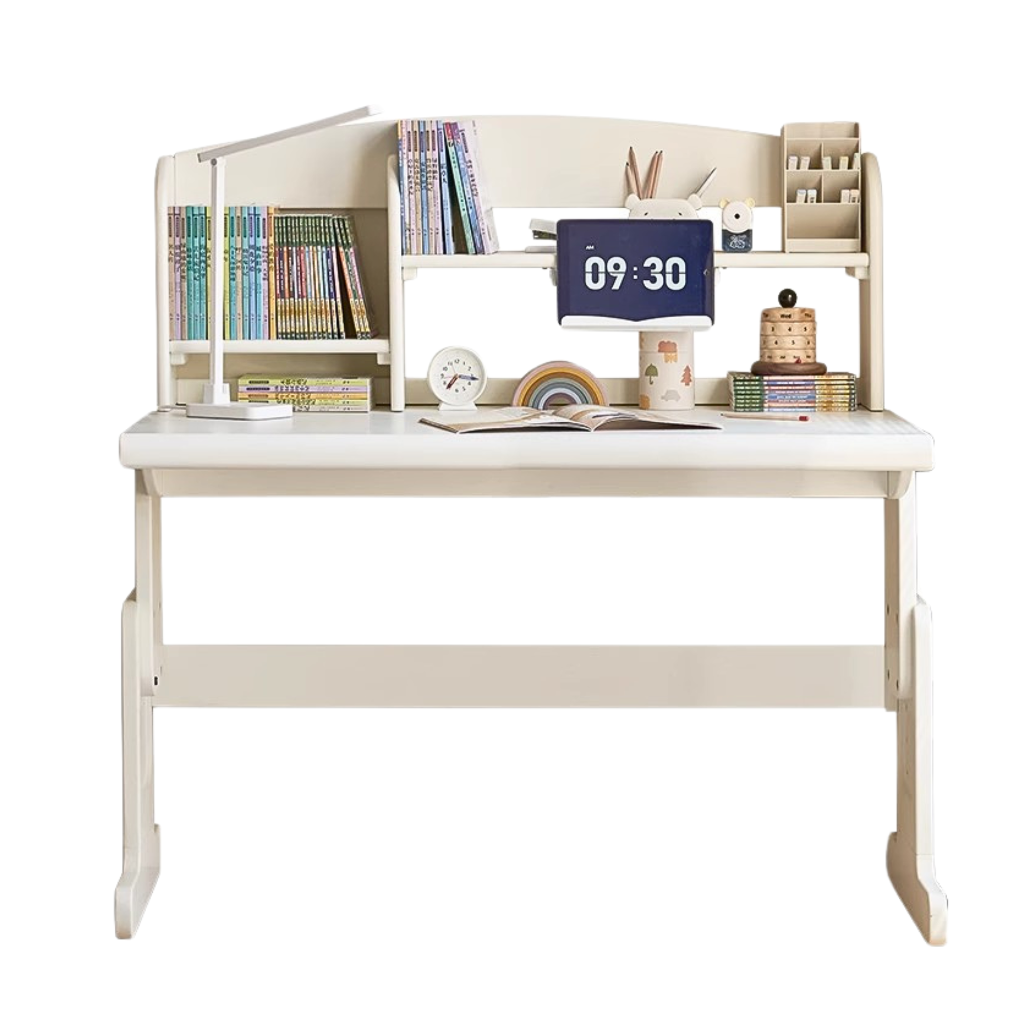 Beech Solid Wood Lift Study Desk Adjustable White Children's Desk