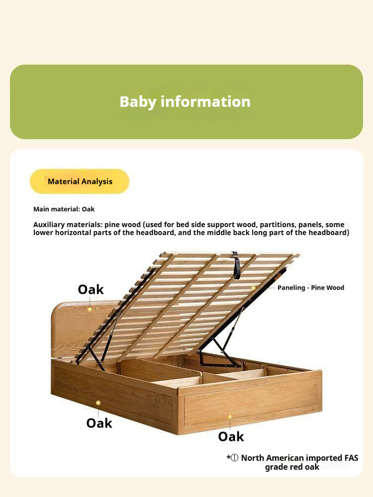 Oak Solid Wood Kids Storage Bed with End-Lift Opening