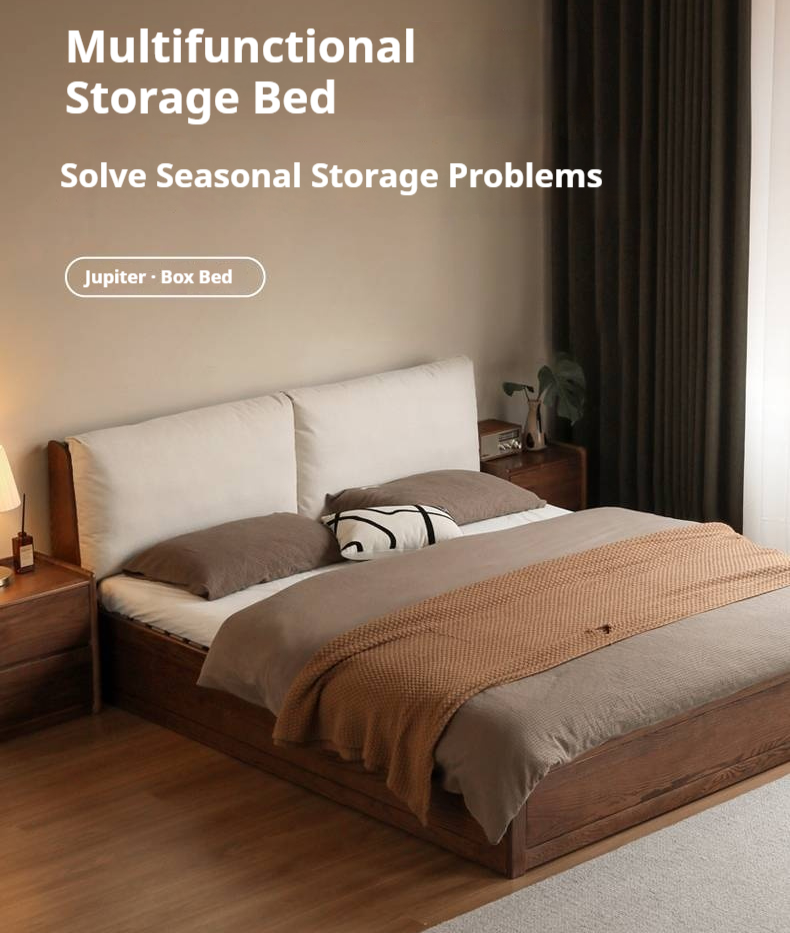 Oak Solid Wood Modern Simple Fabric Soft-Padded Box Bed