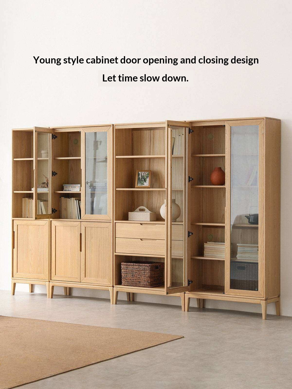 Ash Solid Wood Floor-Standing Bookcase Whole Wall Free Combination Bookshelf