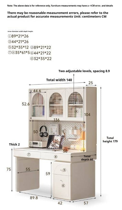 Solid RubberWood Wood Desk Bookshelf Integrated Study Table