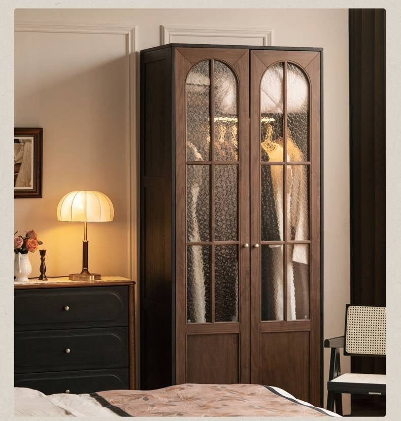 Black Walnut Solid Wood Wardrobe French Retro Style