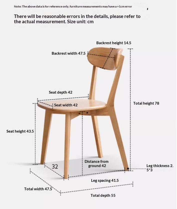 Ash, Oak, Cherry, Beech, Black Walnut Solid Wood Curved Backrest Dining Chair