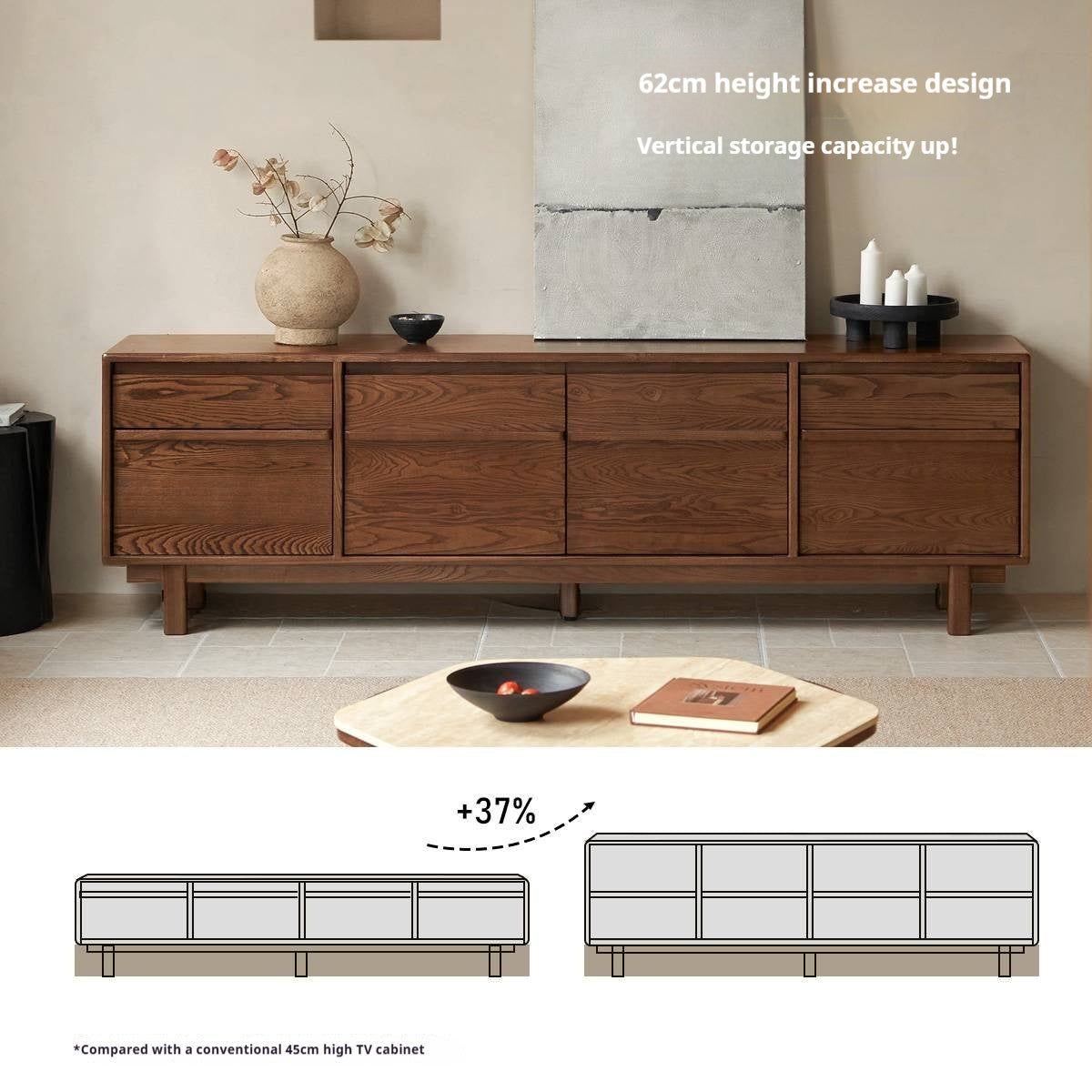 Ash Solid Wood Wabi-sabi Style TV Cabinet