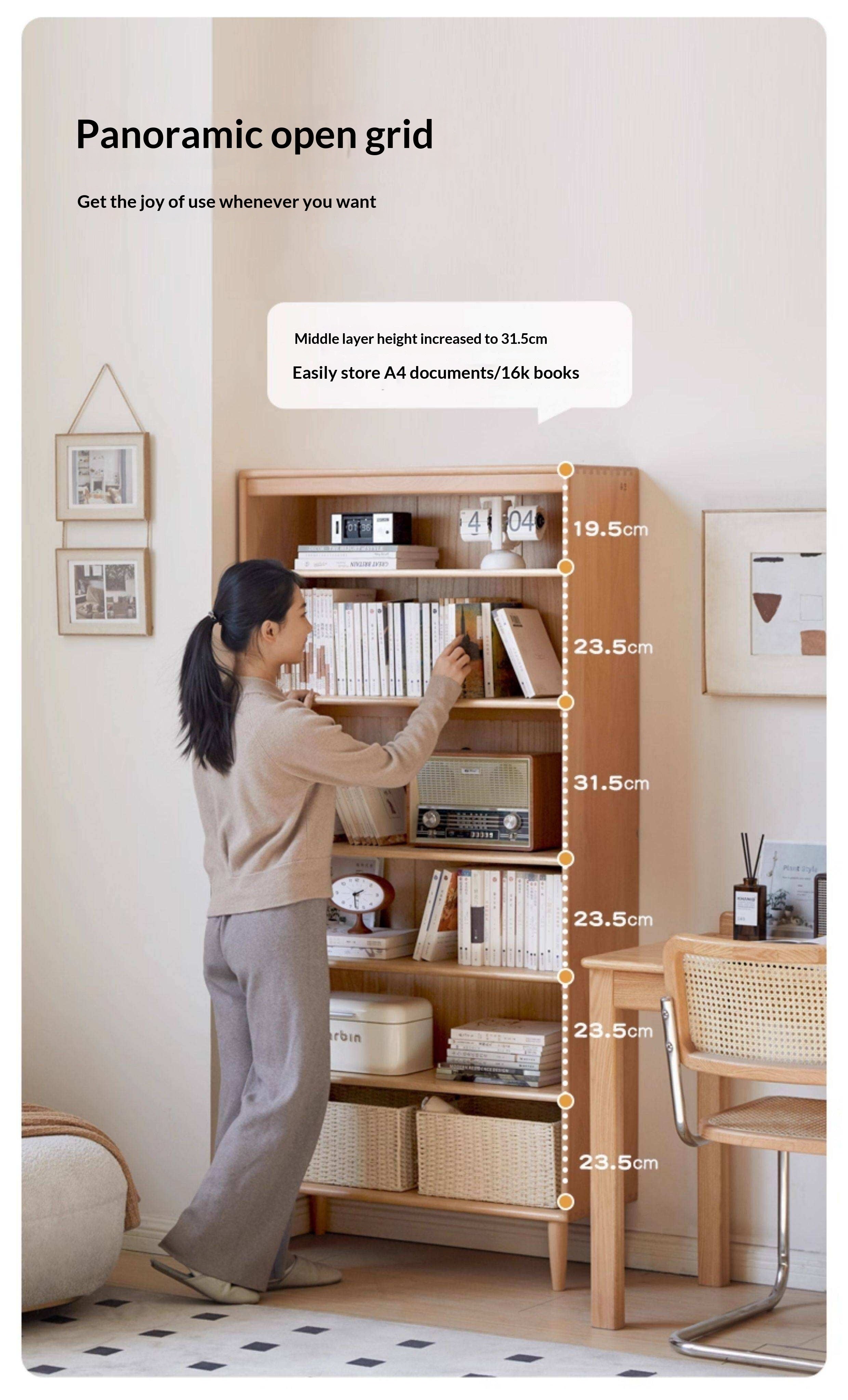 Beech Solid Wood Bookshelf Combination, Open Storage Cabinet