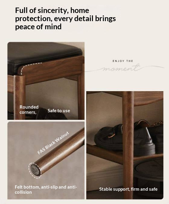 Black Walnut, Sandalwood Solid Wood Genuine leather, Fabrics Shoe Changing Stool