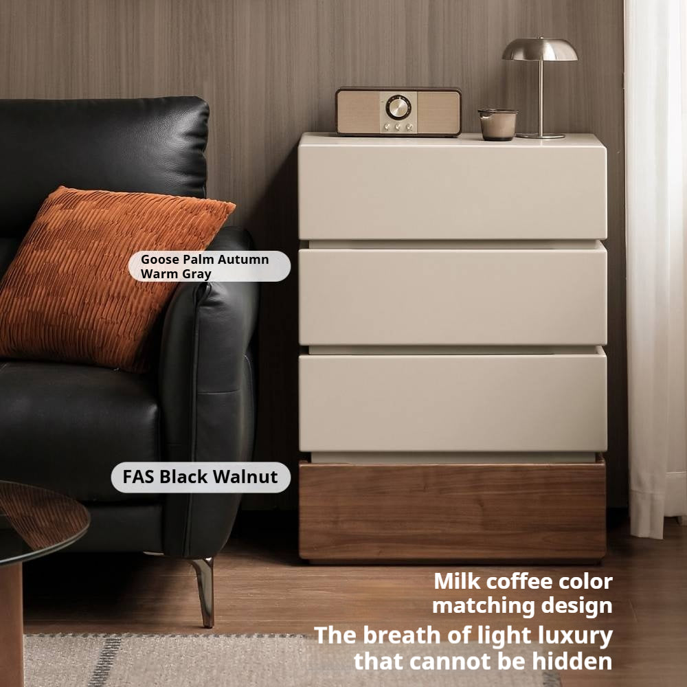 Black Walnut, Poplar Solid Wood Italian Light Luxury Side Cabinet.