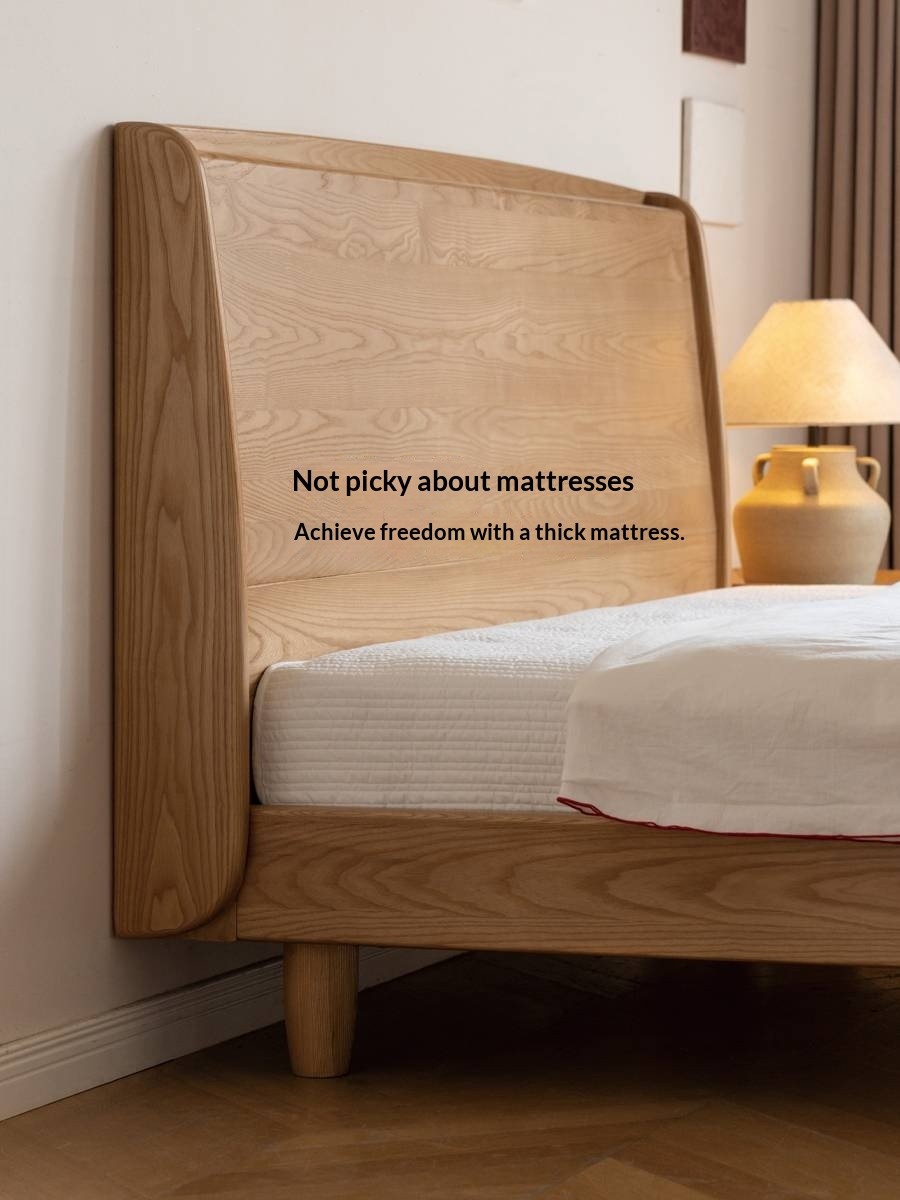 Ash Solid Wood High Backrest Large Bed
