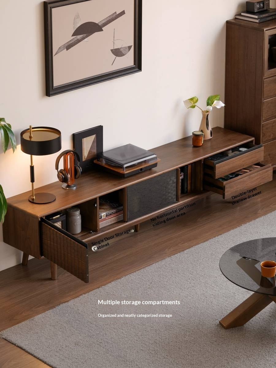 Black Walnut Solid Wood Italian Light Luxury Sliding Door TV Cabinet