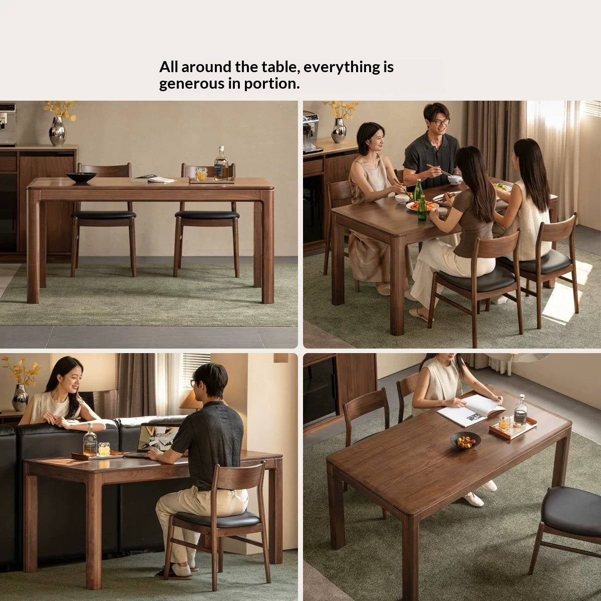 Black Walnut, Ash, Red Oak, Sandalwood Solid Wood Large Dining Table