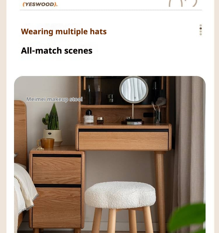 Beech Solid Wood, Solid RubberWood Nordic Lamb Velvet Cloud Makeup Stool.