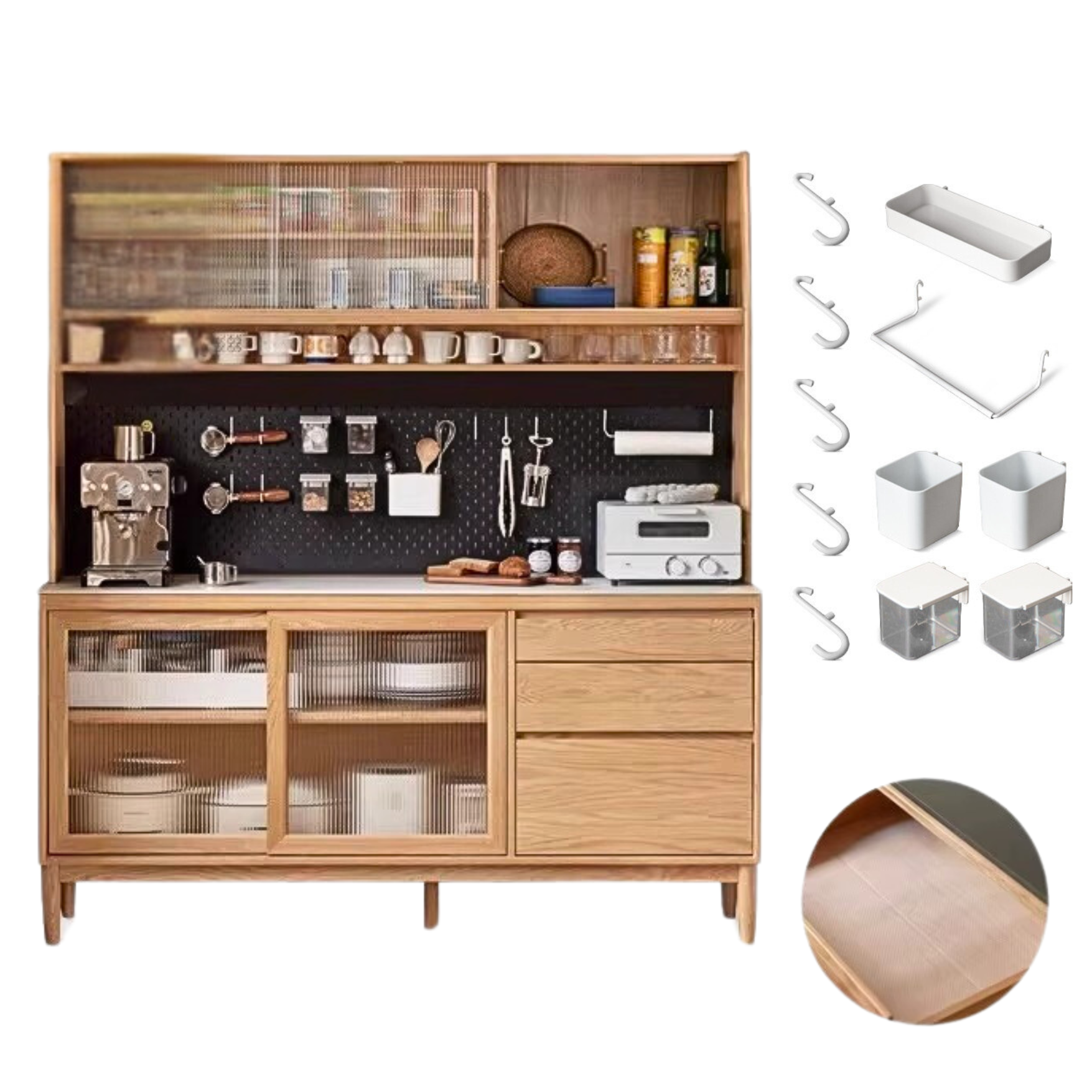 Cherry, Oak Solid Wood Rock Board Dining Cabinet Integrated High