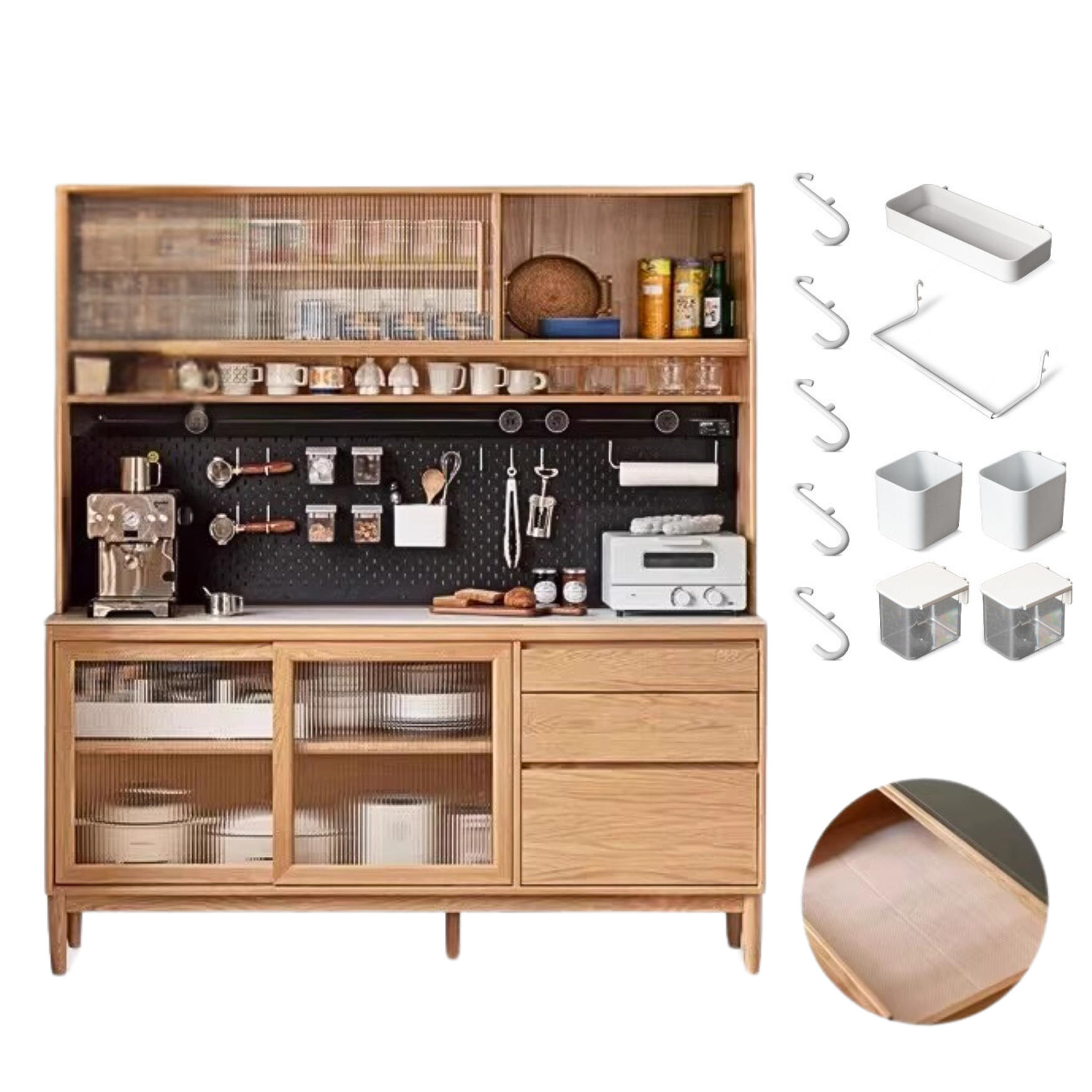 Cherry, Oak Solid Wood Rock Board Dining Cabinet Integrated High