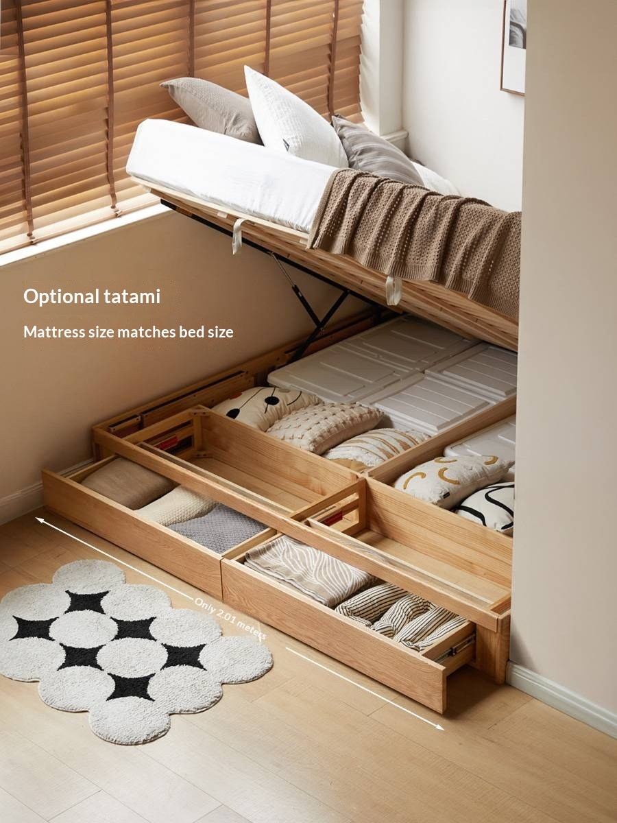 Oak, Ash, Rubberwood Solid Wood Box Bed, Platform Box Bed, Headboard-Free Bed