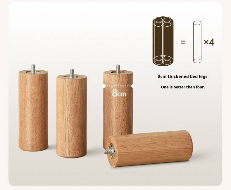 Oak Solid Wood Bed — Modern Minimalist, Genuine Leather Upholstered, Floating Design with Light