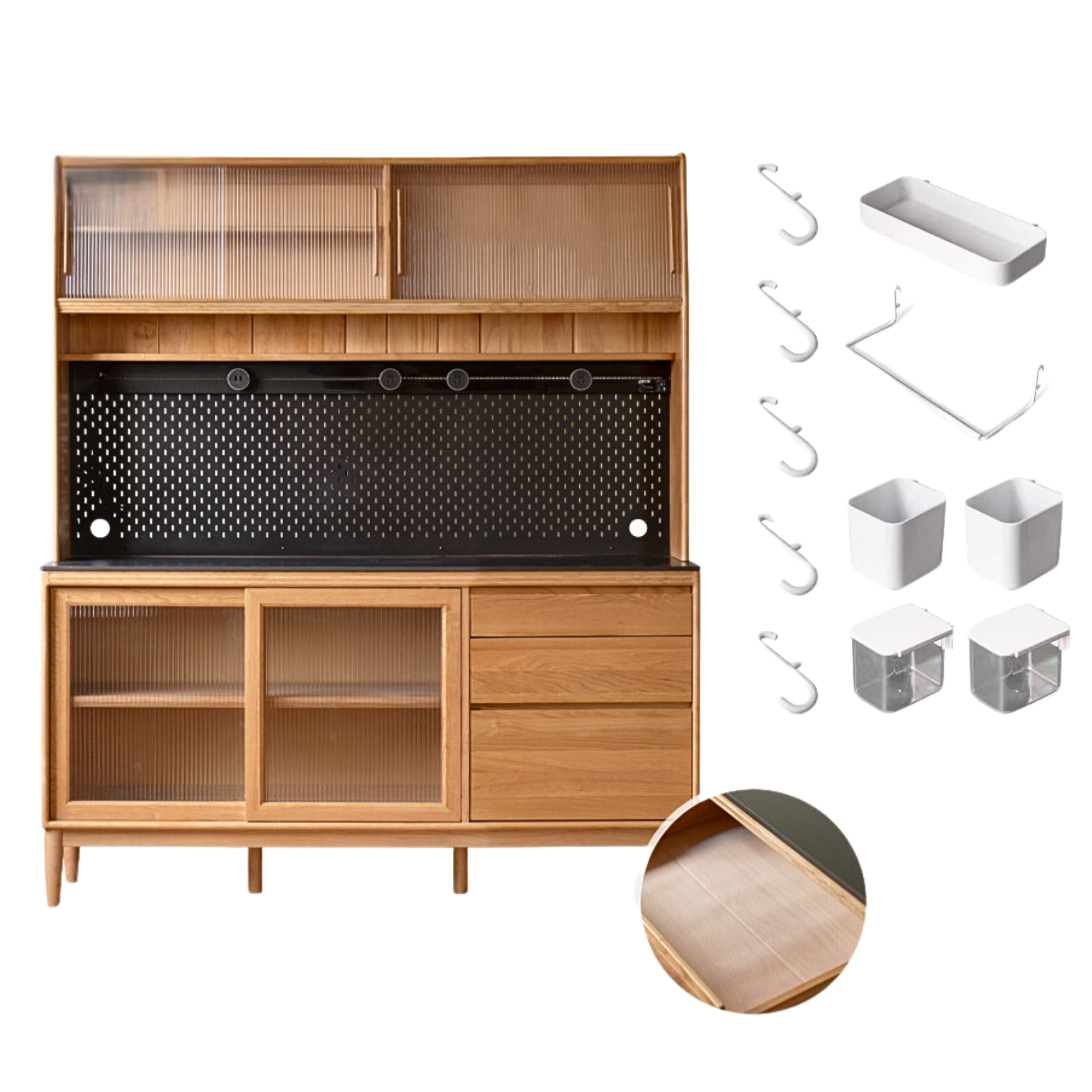 Cherry, Oak Solid Wood Rock Board Dining Cabinet Integrated High