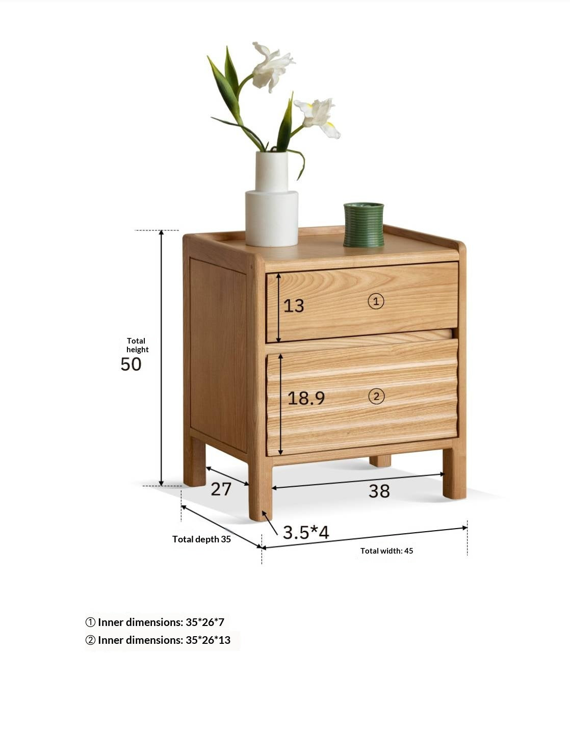 Ash Solid Wood Small Nightstand