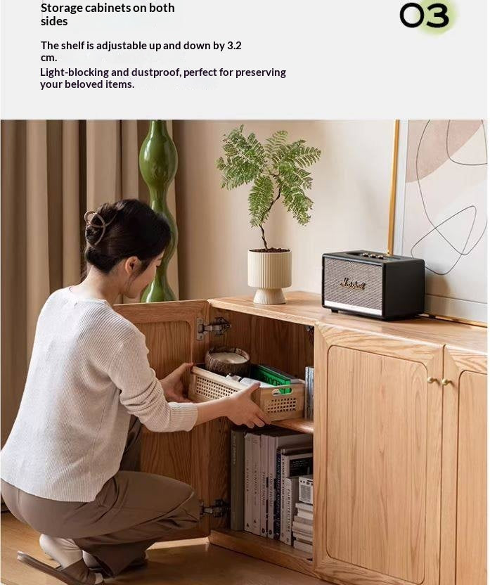 Oak Solid Wood Modern Floor Storage TV Cabinet.