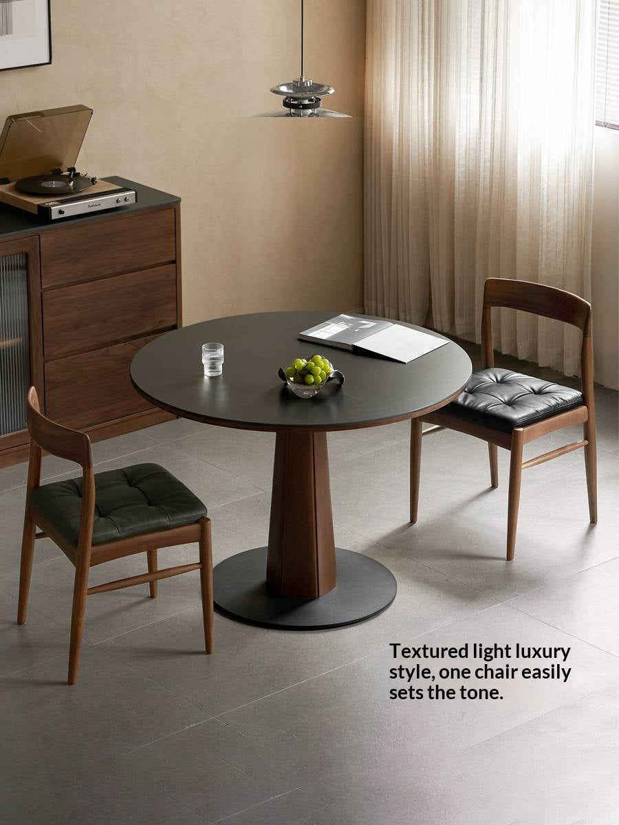 Set 4 pcs Black Walnut Solid Wood Dining Chair with Leather Seat, Mid Century Modern