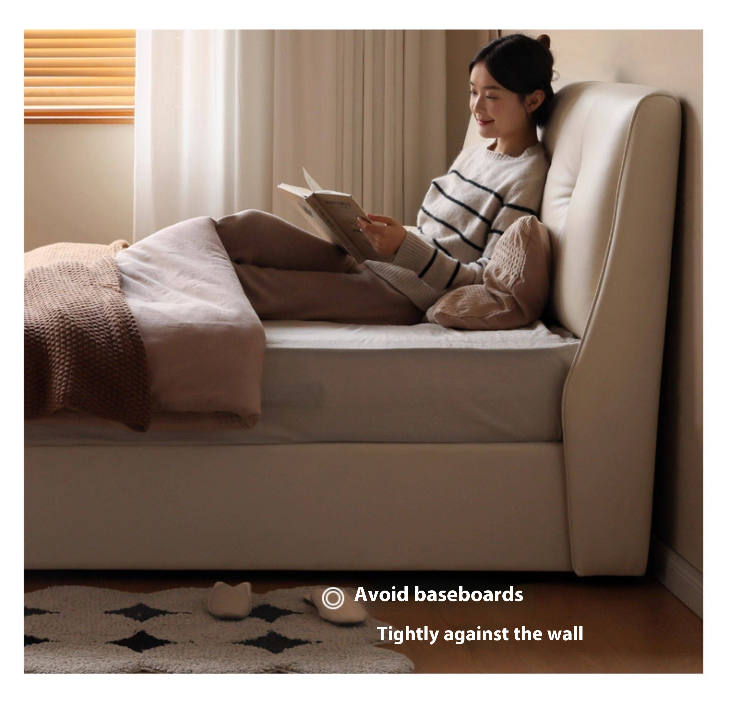 Leather Cream Soft Box Bed