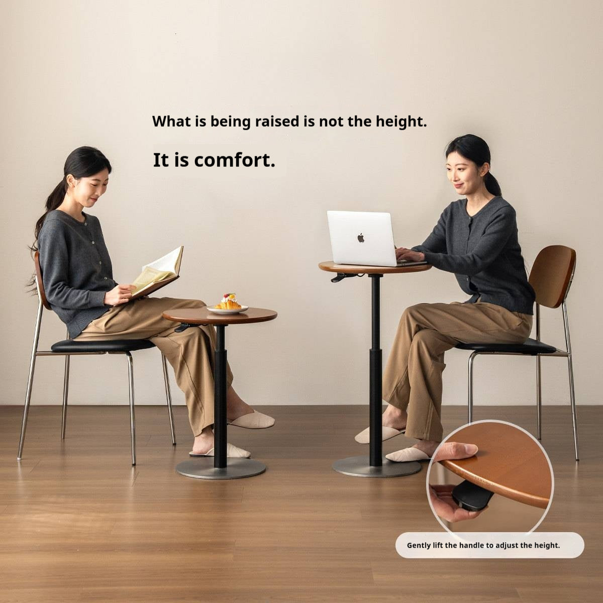 Poplar Solid Wood Vintage Style Adjustable Side Table