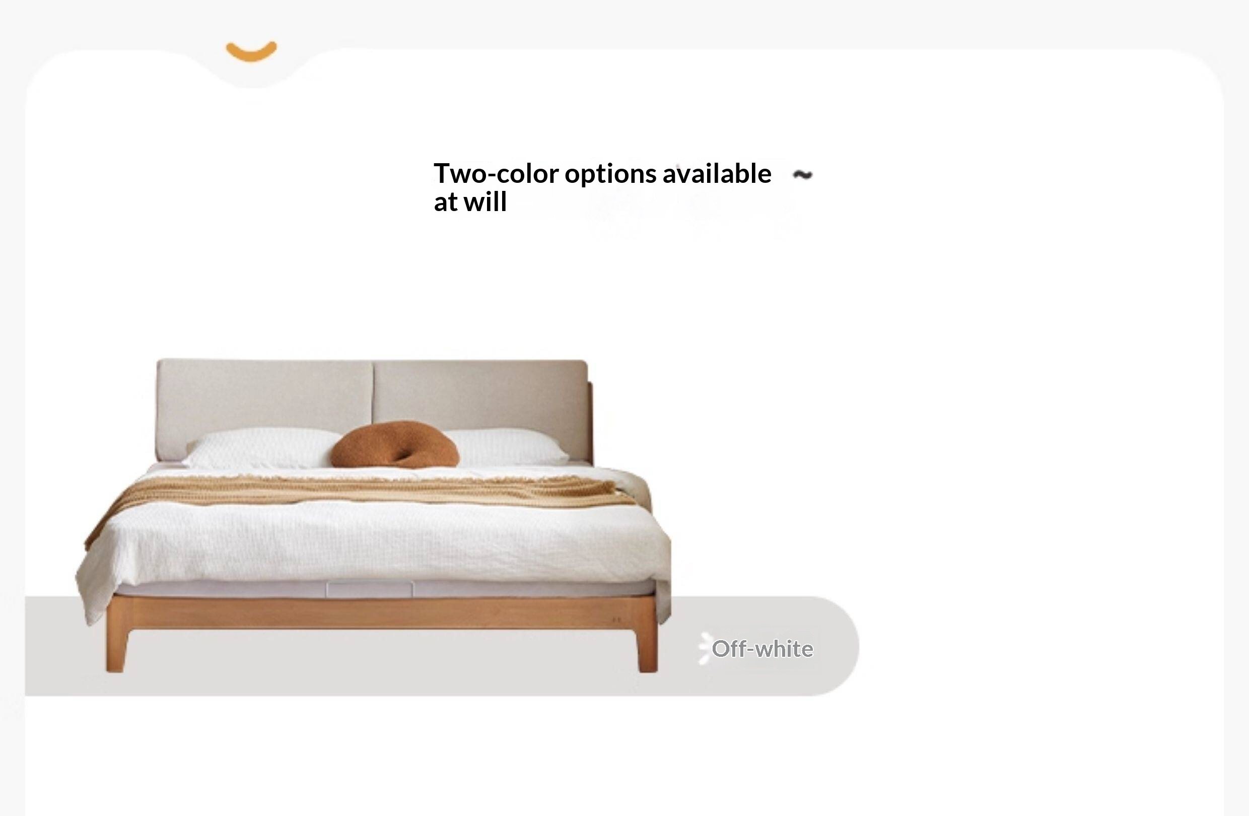 Beech Solid Wood Upholstered King Bed — Soft Headboard with Fabric Upholstery