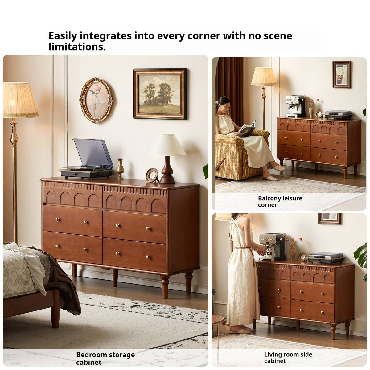 Poplar Solid Wood Medieval Style French Retro Six-Drawer Chest