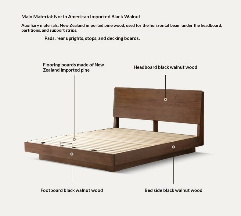 Black Walnut Solid Wood Bed — Italian Light Luxury Suspended Bed