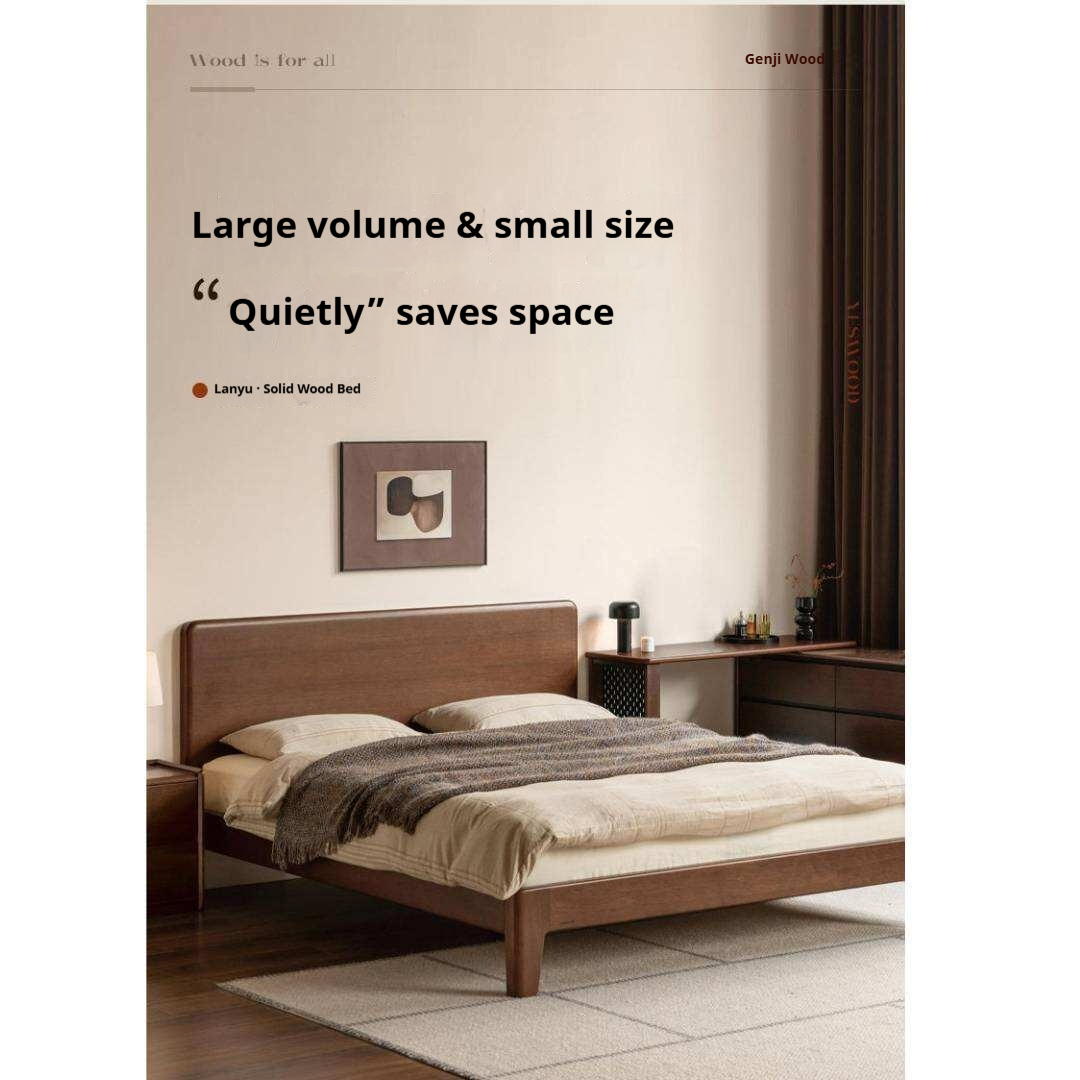 Golden Rosewood Solid Wood Platform Bed with Panel Headboard