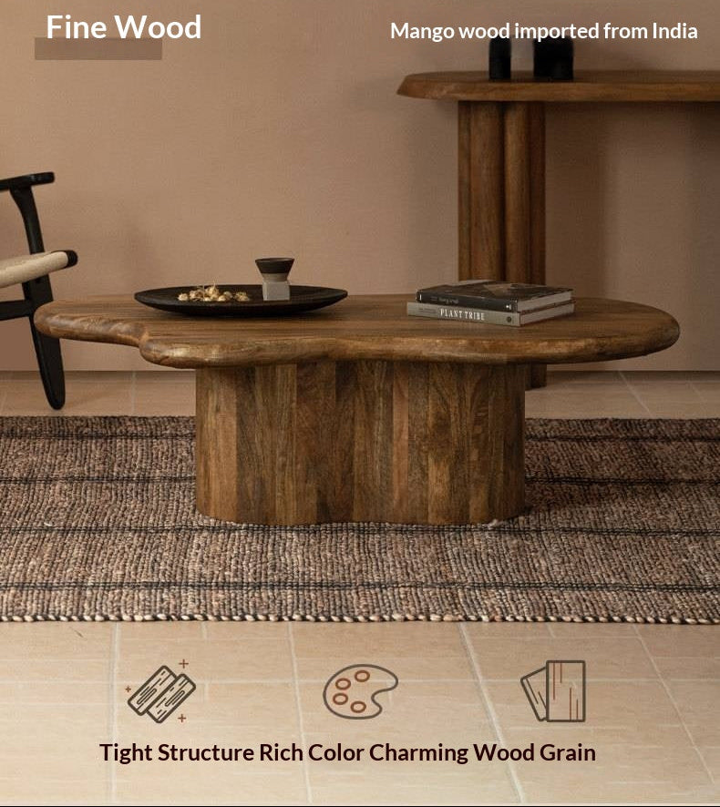 Mango Solid Wood Wabi Sabi Coffee Table with Irregular Cloud Design